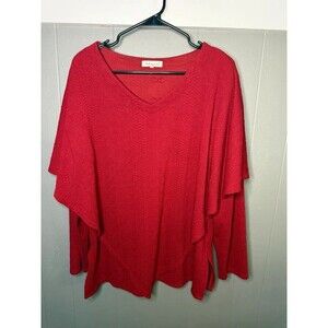 Indigo Soul Red Chevron Textured V-Neck Tunic Top with Poncho Overlay Large